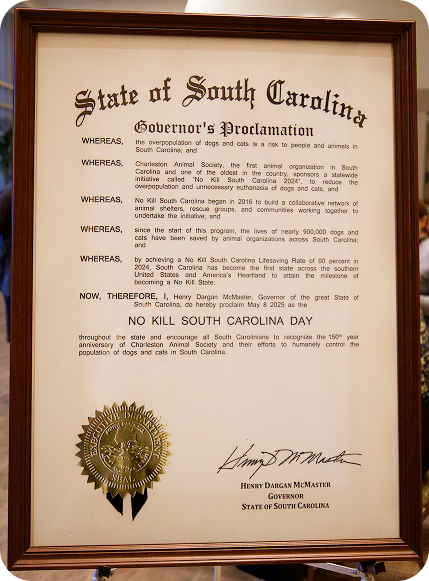 Framed Governor Proclamation declaring No Kill South Carolina Day
